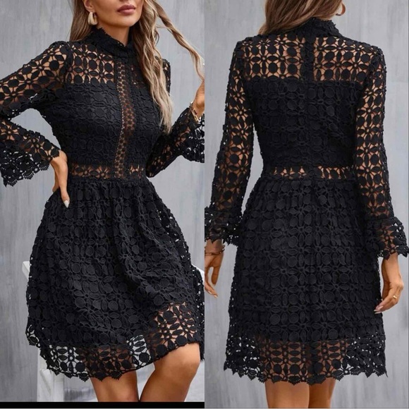 PREPPY CROCHETED LACE DRESS - BLACK - Picture 5 of 5